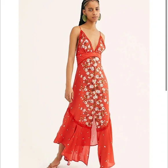 Free People | Dresses | Free People Paradise Printed Red Boho Maxi Dress Xs  | Poshmark